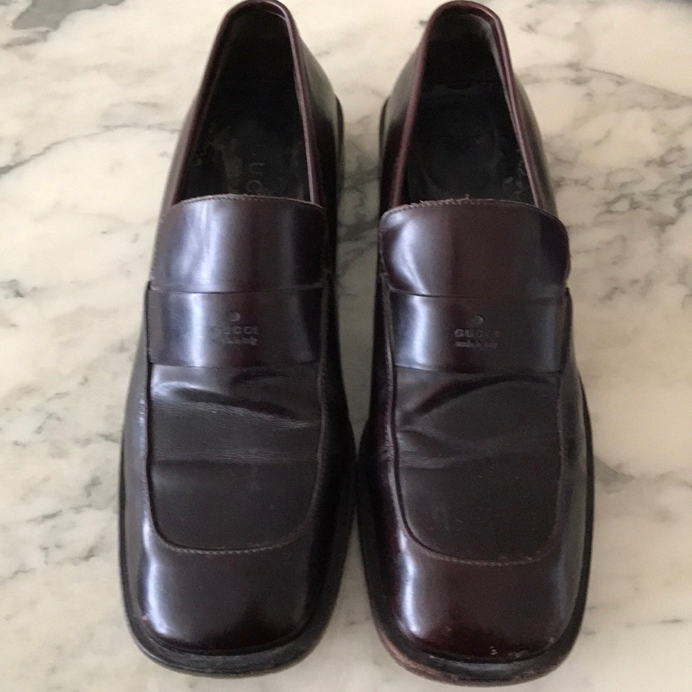 Vintage Gucci Square Toe Brown Loafers Size 8